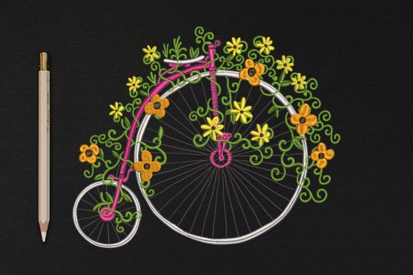 Bicycle Floral Embroidery Design