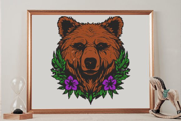 Floral Bear Head Embroidery Design