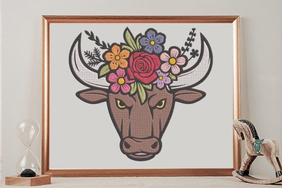 Floral Bull Head Embroidery Design