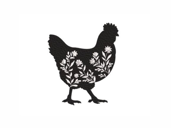 Floral Chicken: A Whimsical Embroidery Design