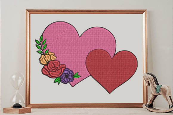 Floral Double Hearts Embroidery Design