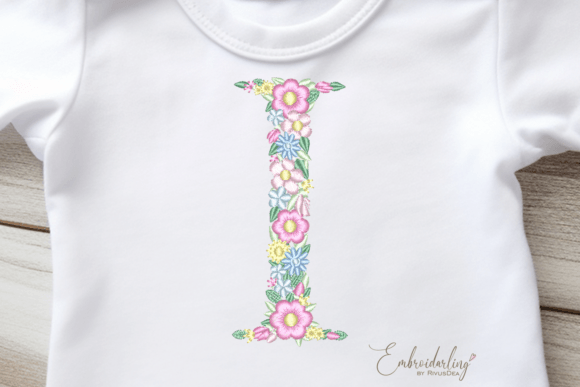 Floral Letter I Machine Embroidery
