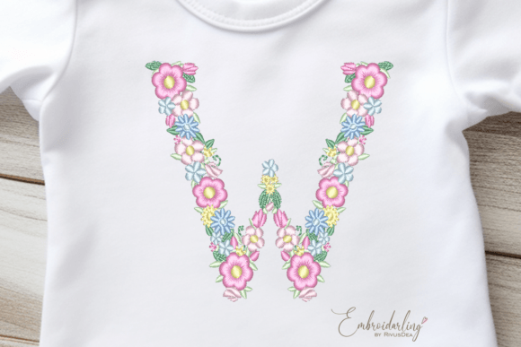 Floral Letter W Machine Embroidery