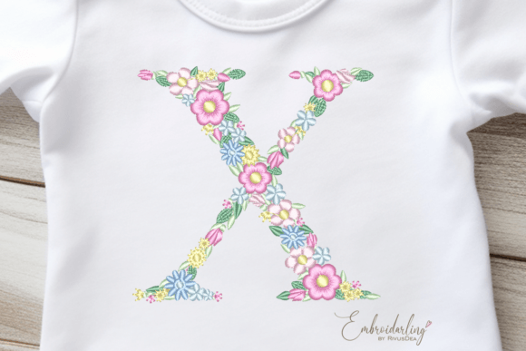Floral Letter X Machine Embroidery