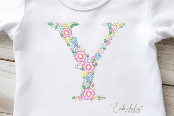 Floral Letter Y Machine Embroidery