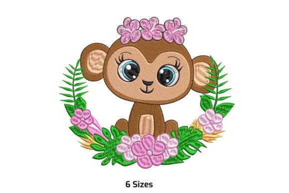 Floral Monkey Embroidery Design
