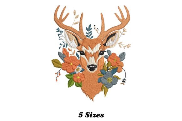 Floral Reindeer Head Embroidery Design
