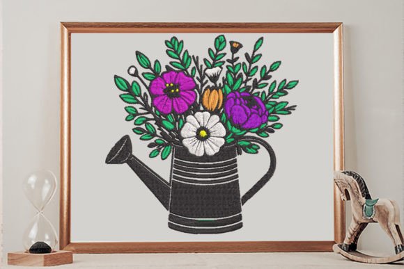 Floral Watering Can Embroidery Design