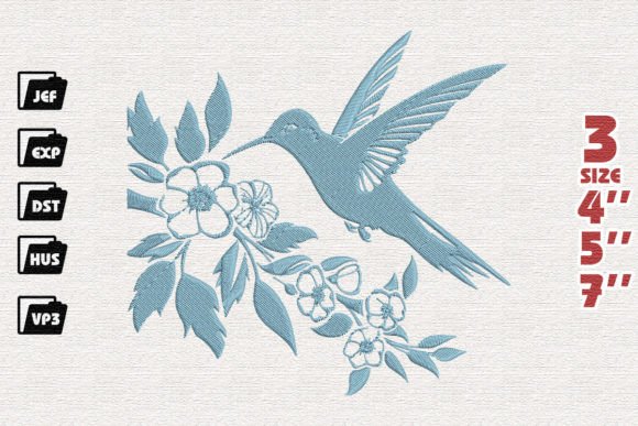 Hummingbird Floral Embroidery Design