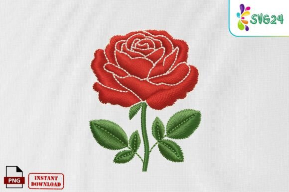 Red Rose Floral Stitch Embroidery PNG